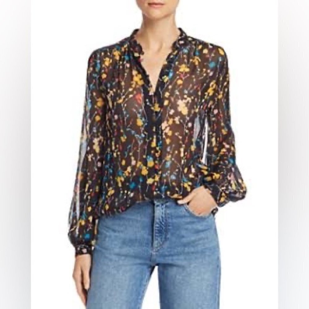Equipment femme xs black floral button up blouse